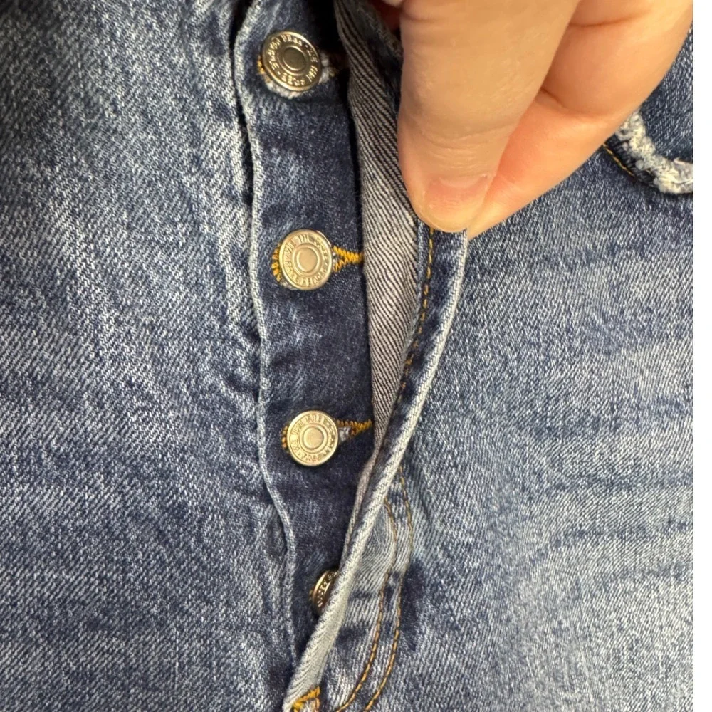 We The Free Free People High Rise Skinny Jeans Med Wash Button Fly Distressed 30